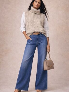 Sincerely Jules | Cream Cable Knit Sweater Vest w White Shirt Combo | Size M